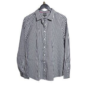 Talbots Button-Down Shirt Fitted Black & White Gingham Cotton Non-Iron Size XL